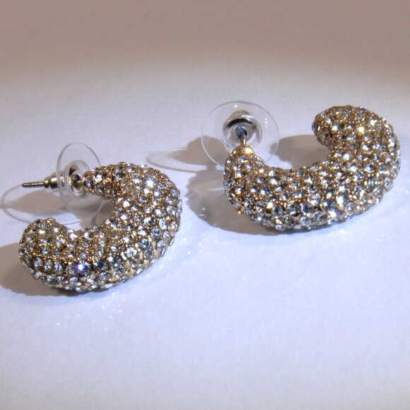 Sparkling Rhinestone-Covered Hoop Stud Earrings. - Picture 4 of 6
